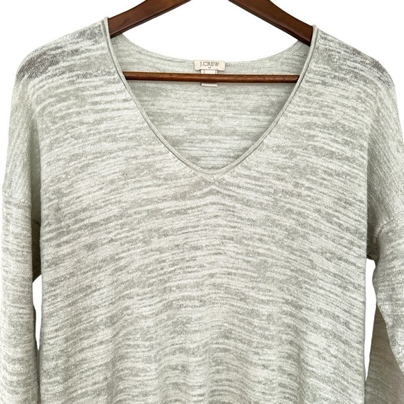J. Crew sweater with v-neck, 3/4 length sleeves, high-low hem, linen blend knit - Picture 3 of 11